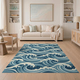 Blue and Teal Coastal Beach Ocean Waves Blue Teal Area Rug