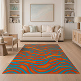 Vibrant Teal Orange Wavy Area Rug