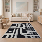Black and White Modern Geometric Black White Abstract Rug