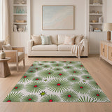 Green Starburst Floral Pattern Area Rug
