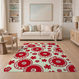 Playful Red Swirl Floral Area Rug
