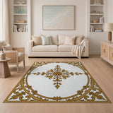 Gold and Silver Traditional Persian Ornate Gold Floral Medallion Area Rug