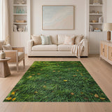 Lush Green Grass with Autumn Leaves Rug