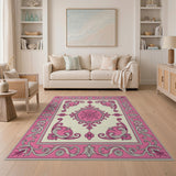 Opulent Pink Floral Medallion Area Rug