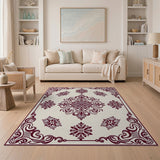 Elegant Maroon Floral Medallion Area Rug