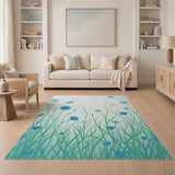 Whimsical Blue Cornflower Meadow Butterfly Rug