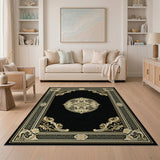 ODIKA Vintage Ornate Medallion Washable Area Rug - Black & Gold Low Pile Carpet