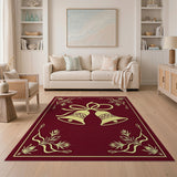 Golden Holiday Bells Red Area Rug