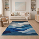 Blue and Teal Abstract Blue Waves Area Rug
