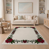 Red Red Floral Border Area Rug