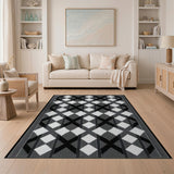 Black White Geometric Diamond Cross Area Rug