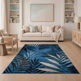 Coastal Beach Blue and Teal Teal Palm Frond Area Rug