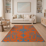 Vibrant Orange Blue Persian Motif Area Rug