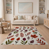 Red Tulip and Maple Leaf Floral Rug