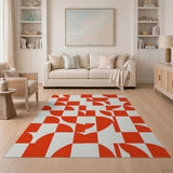Bold Red Curved Geometric Area Rug