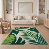 Coastal Beach Vibrant Green Monstera Leaf Area Rug