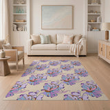 Purple Smiling Flowers Floral Pattern Area Rug
