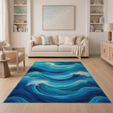 Teal Ocean Waves Abstract Area Rug