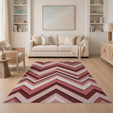 Layered Pink Chevron Geometric Area Rug