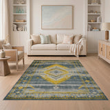 Distressed Grey Yellow Diamond Southwestern Area Rug