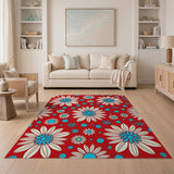 Vibrant Red Daisy Floral Area Rug