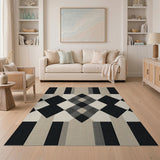 Black and White Modern Black White Geometric Diamond Area Rug