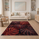 Red Monstera Leaves Area Rug