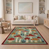 Boho Chic Multi-color and Patterns Whimsical Mushroom Forest Area Rug