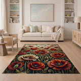 Red Poppy Field Distressed Vintage Rug
