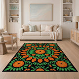 Orange Vibrant Orange Mandala Floral Area Rug