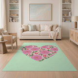 Romantic Pink Rose Heart Area Rug