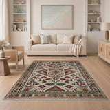 Southwestern Tribal Geometric Area Rug in Beige Red