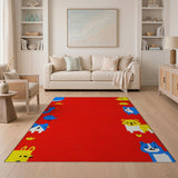 Playful Cartoon Animals Red Area Rug