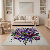 Purple Peony Watercolor Bouquet Area Rug