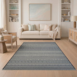 Grey Geometric Tribal Striped Rug