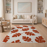 Red Monstera Leaf Print Area Rug