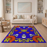 Vibrant Blue Skull Marigold Area Rug