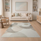 Modern Beige Overlapping Circles Abstract Area Rug