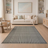 Distressed Black White Checkered Fringe Rug