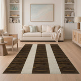 Brown Ivory Zebra Texture Striped Area Rug