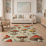 Whimsical Red Mushroom Meadow Area Rug