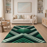 Emerald Green Geometric Stair Maze Area Rug
