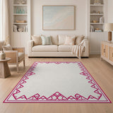 Pink Geometric Border Area Rug