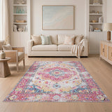 Pink Floral Distressed Vintage Area Rug