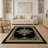 Elegant Gold Mandala on Black Area Rug