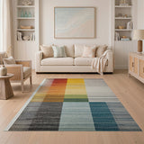 Vibrant Multi-Color Grid Woven Area Rug