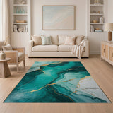 Teal Gold Vein Abstract Marble Area Rug