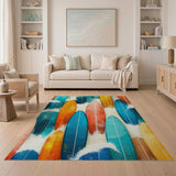 ODIKA Modern Coastal Surfboard Pattern Washable Area Rug - Low Pile Non-Slip Home Decor