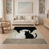 Yin-Yang Black White Cats Area Rug