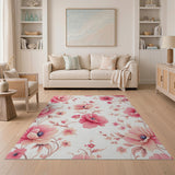 Pink Vintage Pink Poppy Floral Area Rug